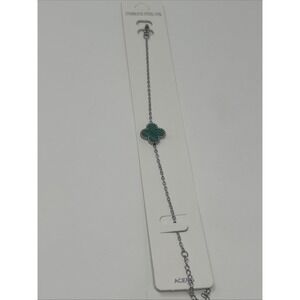 NWT ACERO Silver Four Leaf Clover Green Bracelet Stainless Steel
